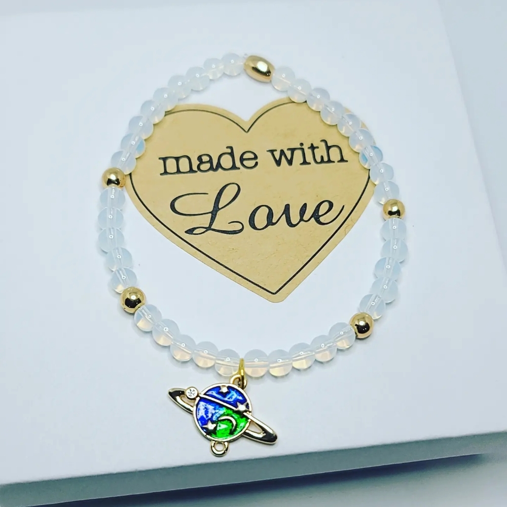 Opalite, Planet charm Minimalist bracelet 4 mm